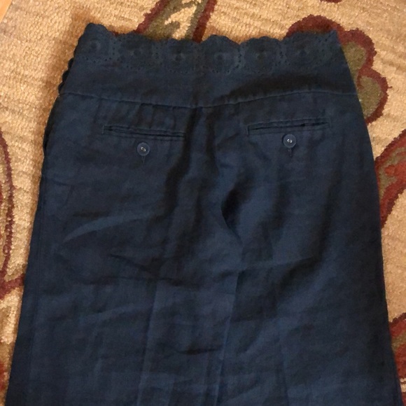 ELEVENSES Size 2 Sailor Pant Wide Leg Crop Linen Embroidery Eyelet Blue $128 NEW - Picture 4 of 11